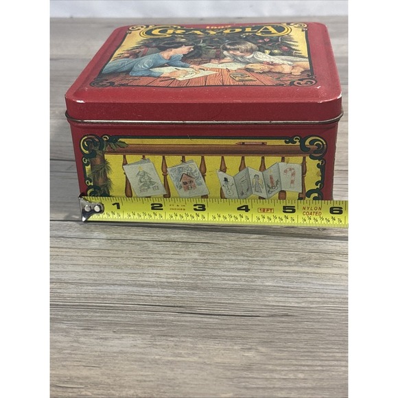 Vintage Crayola Crayon Christmas Tin  Holiday Trinket  Collectible Storage Box - Picture 6 of 7
